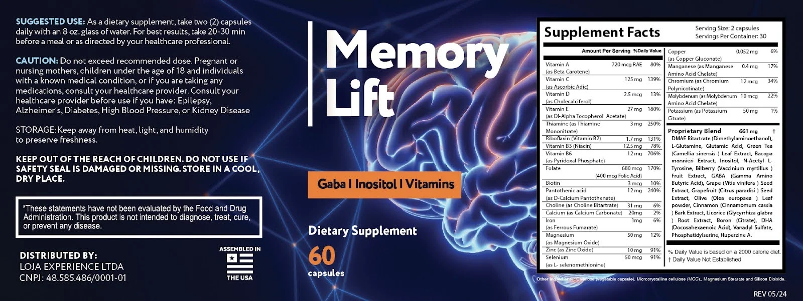 Memory Lift Product Label